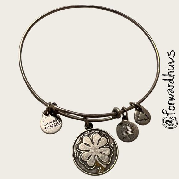 Bundle Sale 3 for $15 | ALEX AND ANI Four Leaf Clover Charm Bangle - Picture 1 of 8